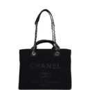 Chanel Small Deauville Shopping Tote Black Canvas Light Gold Hardware