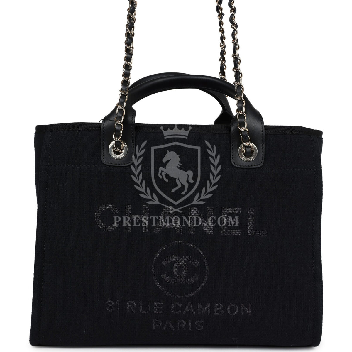 Chanel Small Deauville Shopping Tote Black Canvas Light Gold Hardware — изображение 2