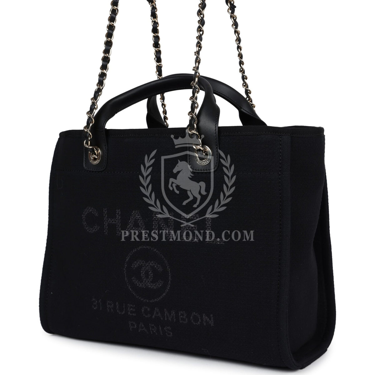 Chanel Small Deauville Shopping Tote Black Canvas Light Gold Hardware — изображение 6