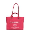 Chanel Small Deauville Shopping Tote Hot Pink Canvas Light Gold Hardware
