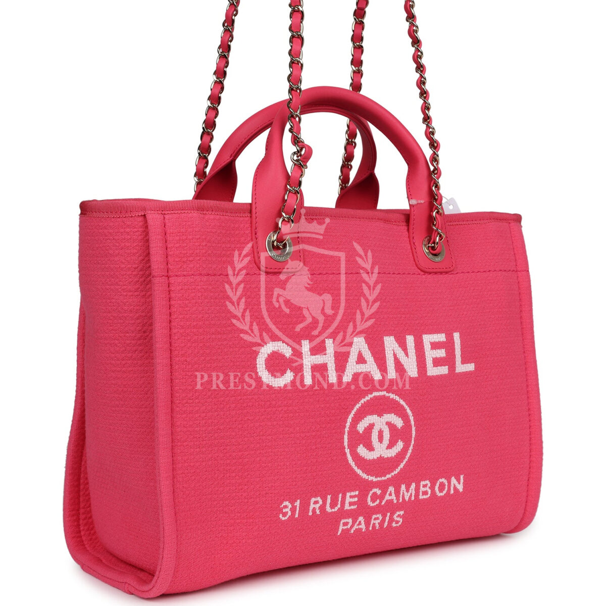 Chanel Small Deauville Shopping Tote Hot Pink Canvas Light Gold Hardware — изображение 2
