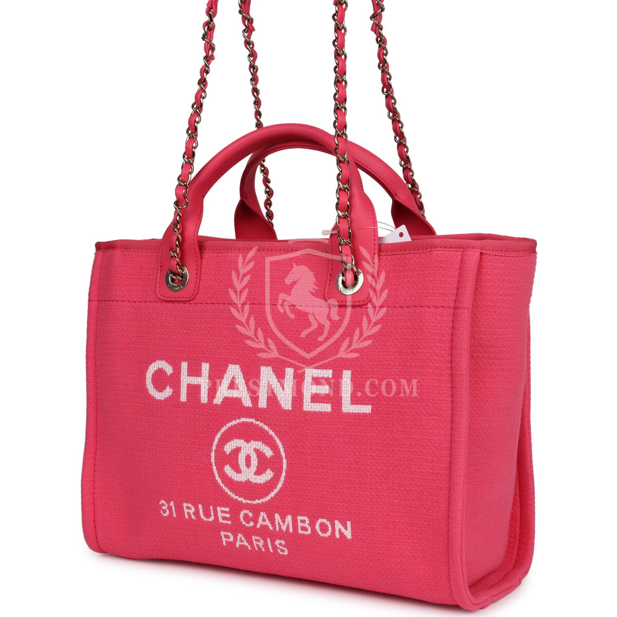 Chanel Small Deauville Shopping Tote Hot Pink Canvas Light Gold Hardware — изображение 5