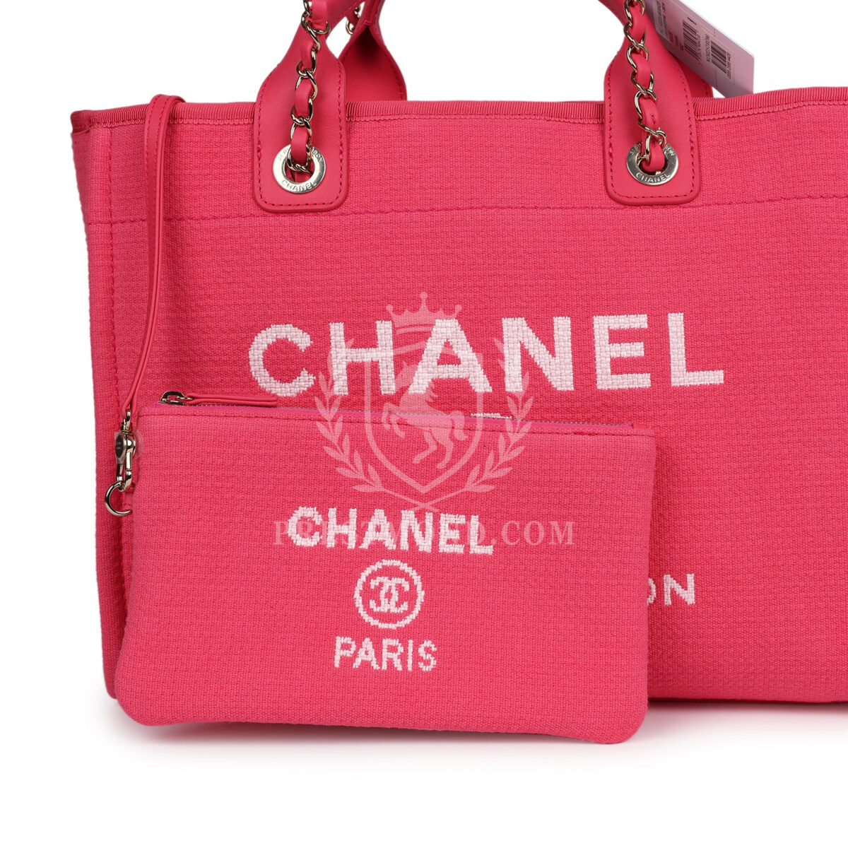 Chanel Small Deauville Shopping Tote Hot Pink Canvas Light Gold Hardware — изображение 6