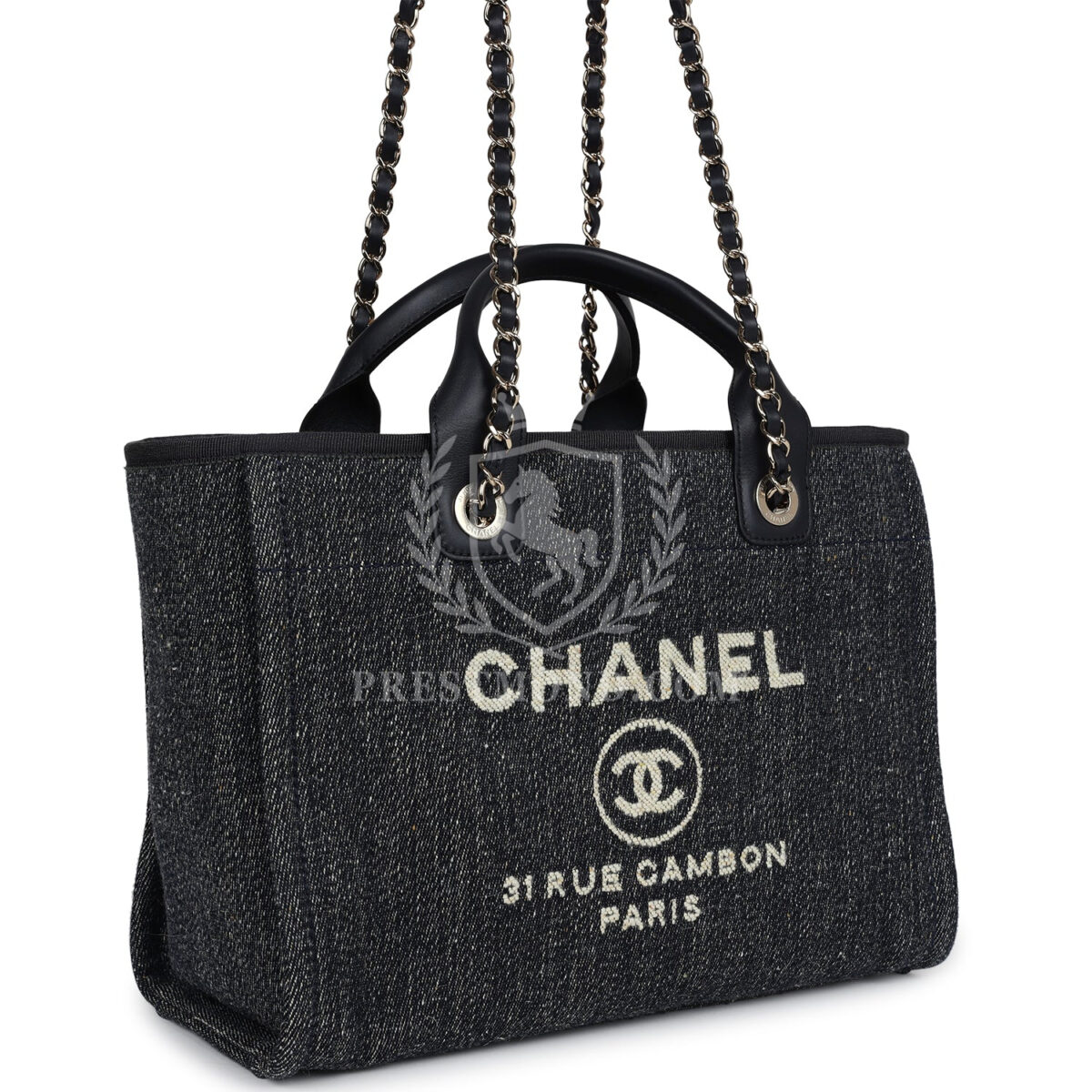 Chanel Small Deauville Shopping Tote Dark Blue Denim Light Gold Hardware — изображение 2