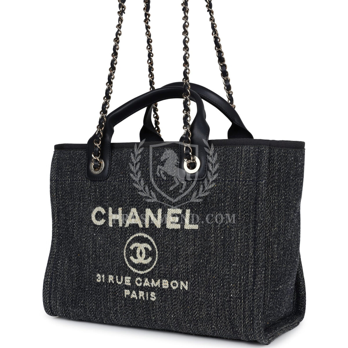 Chanel Small Deauville Shopping Tote Dark Blue Denim Light Gold Hardware — изображение 5