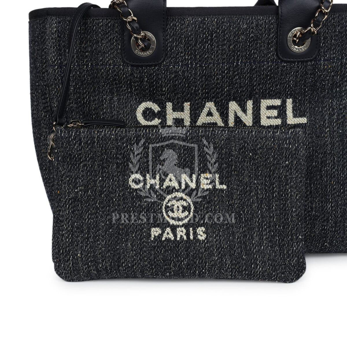 Chanel Small Deauville Shopping Tote Dark Blue Denim Light Gold Hardware — изображение 7
