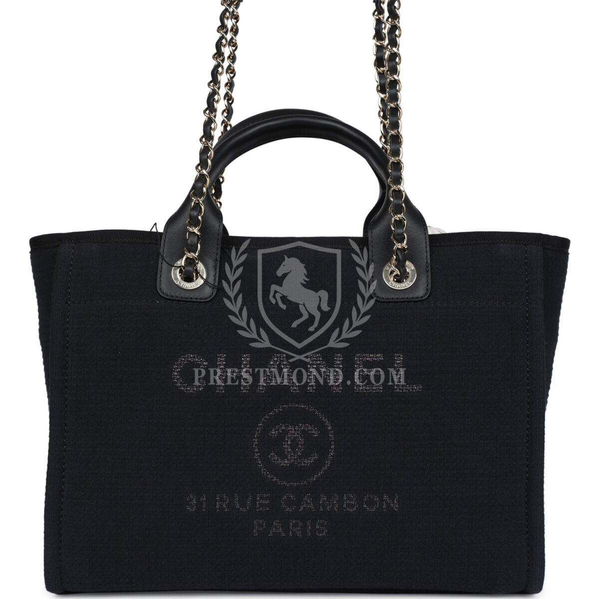 Chanel Small Deauville Shopping Tote Black Canvas Light Gold Hardware — изображение 2