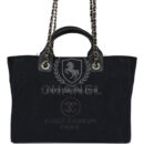 Chanel Small Deauville Shopping Tote Black Canvas Light Gold Hardware