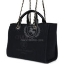 Chanel Small Deauville Shopping Tote Black Canvas Light Gold Hardware