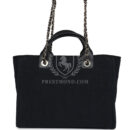 Chanel Small Deauville Shopping Tote Black Canvas Light Gold Hardware