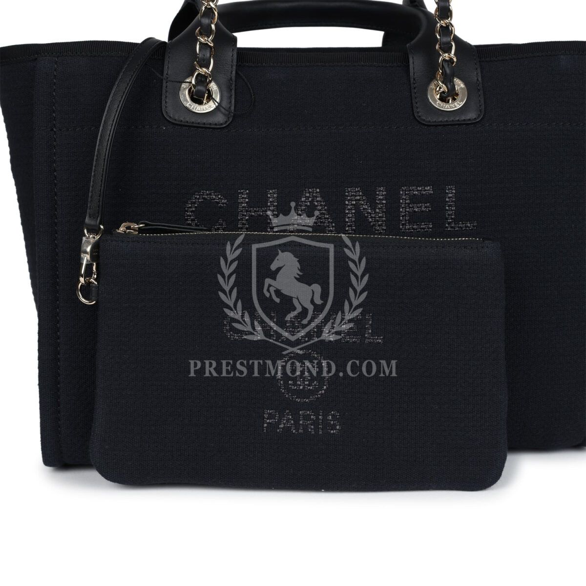 Chanel Small Deauville Shopping Tote Black Canvas Light Gold Hardware — изображение 7