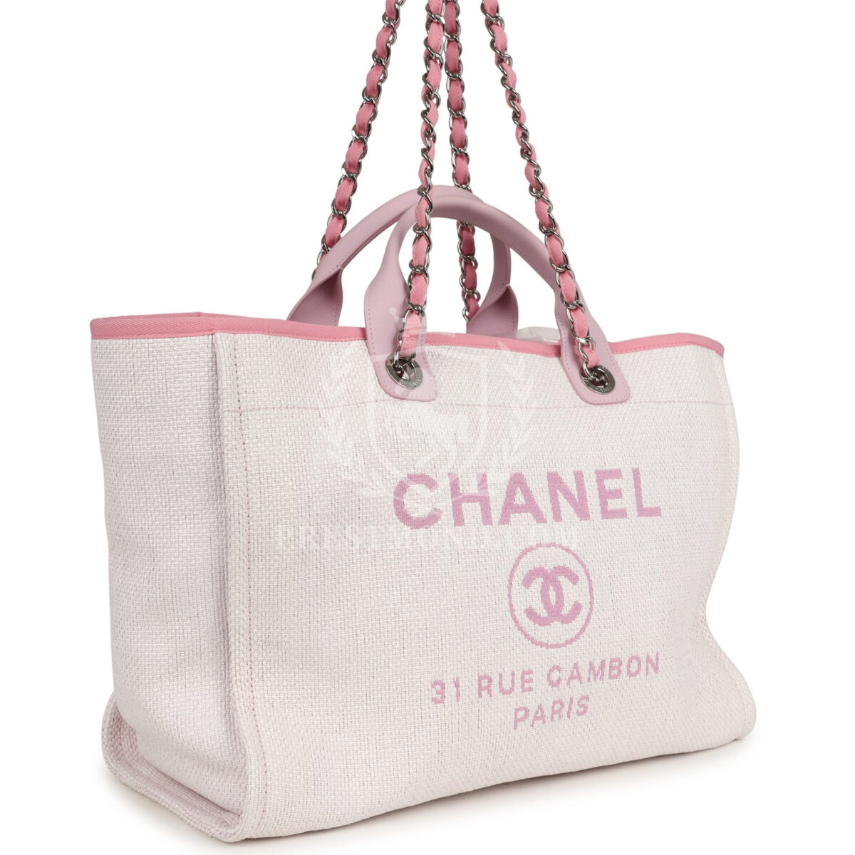Chanel Medium Deauville Shopping Tote Light Pink Raffia and Canvas Silver Hardware — изображение 2