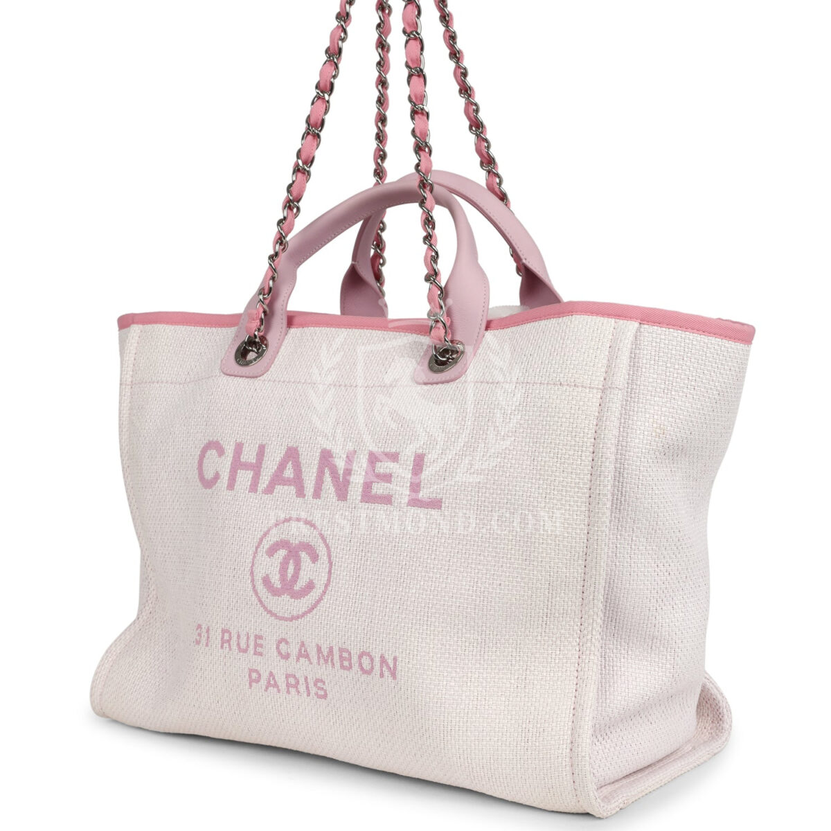 Chanel Medium Deauville Shopping Tote Light Pink Raffia and Canvas Silver Hardware — изображение 5