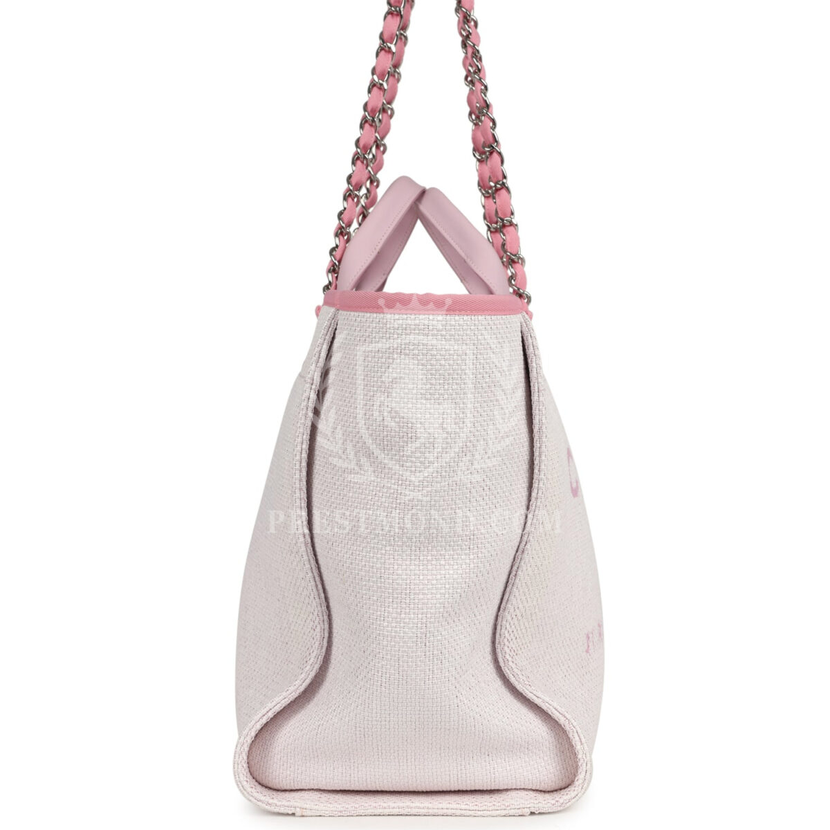 Chanel Medium Deauville Shopping Tote Light Pink Raffia and Canvas Silver Hardware — изображение 3