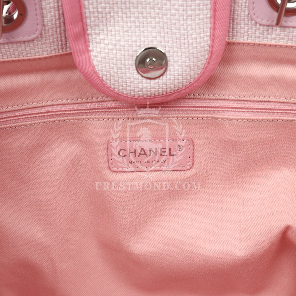 Chanel Medium Deauville Shopping Tote Light Pink Raffia and Canvas Silver Hardware — изображение 8
