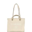 Chanel Small Deauville Shopping Tote Ivory Canvas Light Gold Hardware