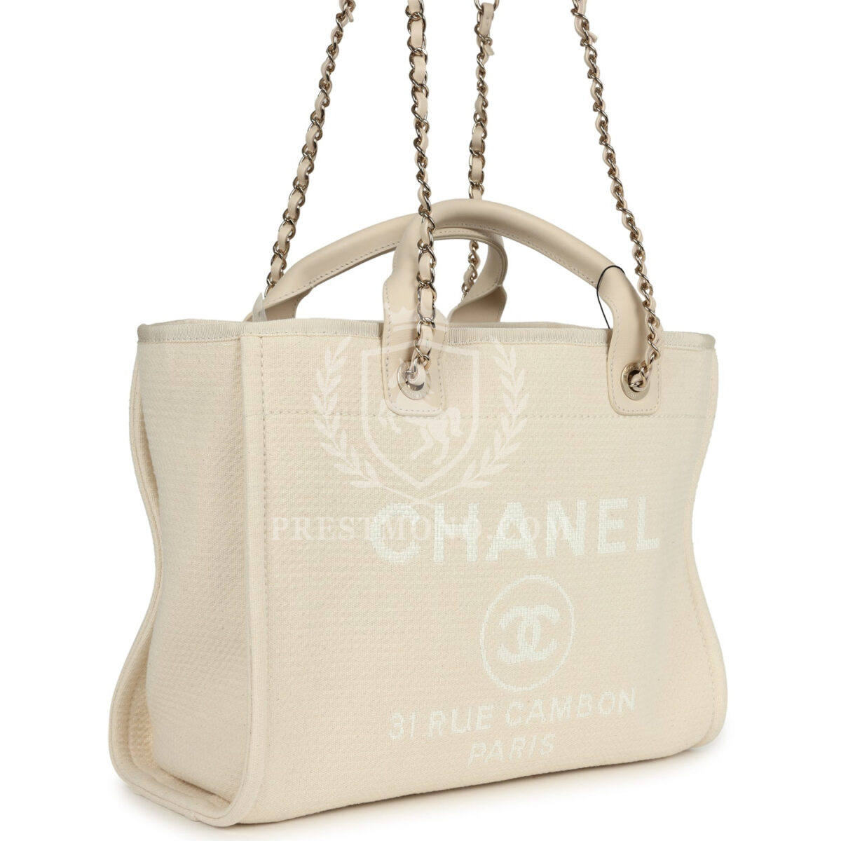 Chanel Small Deauville Shopping Tote Ivory Canvas Light Gold Hardware — изображение 2