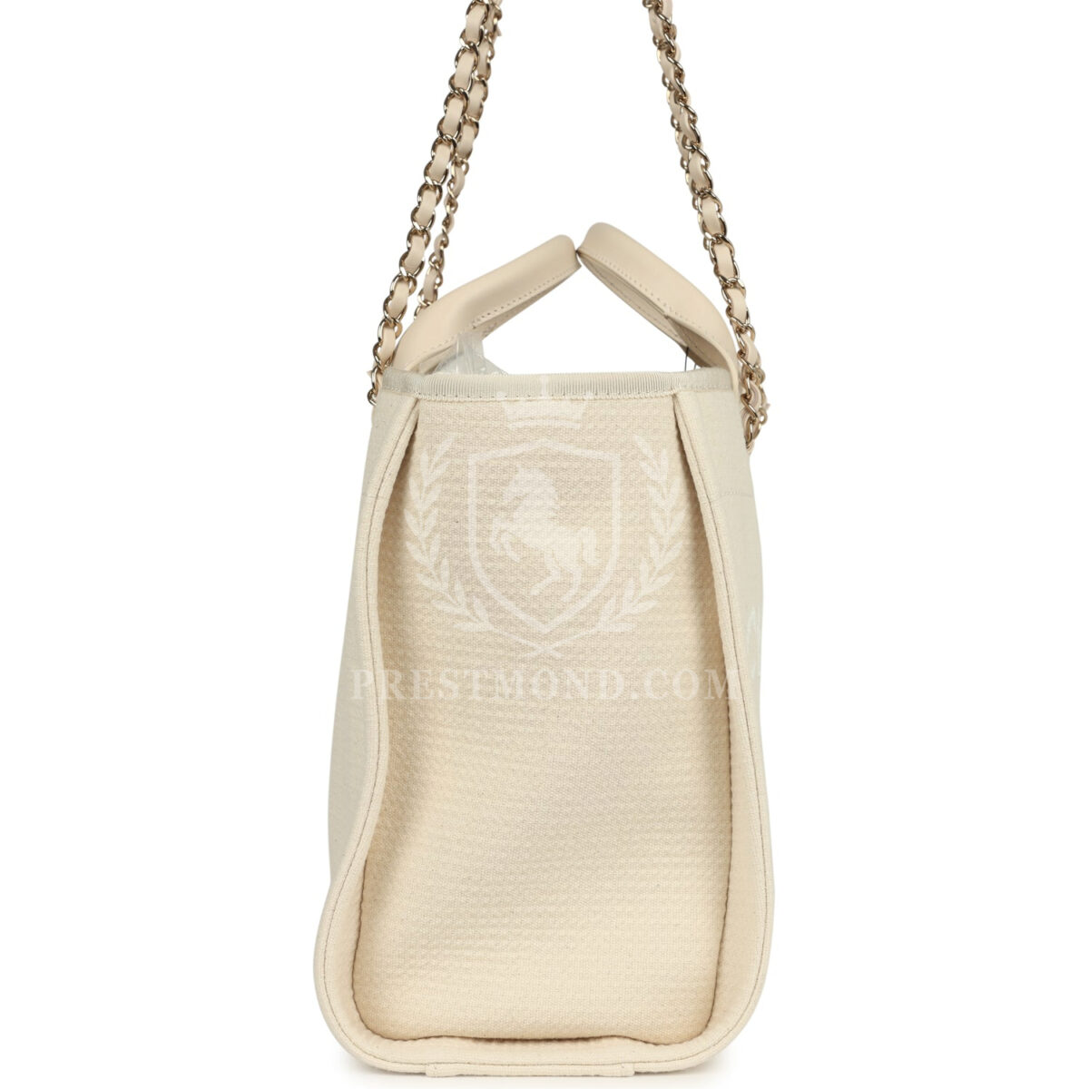 Chanel Small Deauville Shopping Tote Ivory Canvas Light Gold Hardware — изображение 3