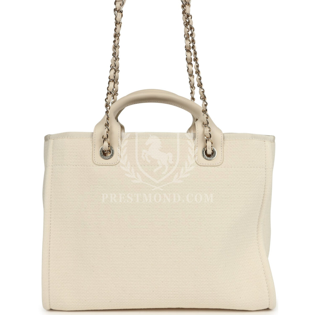 Chanel Small Deauville Shopping Tote Ivory Canvas Light Gold Hardware — изображение 4