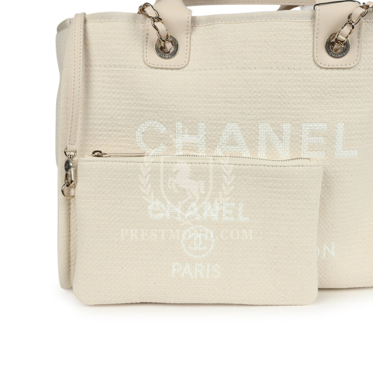 Chanel Small Deauville Shopping Tote Ivory Canvas Light Gold Hardware — изображение 7