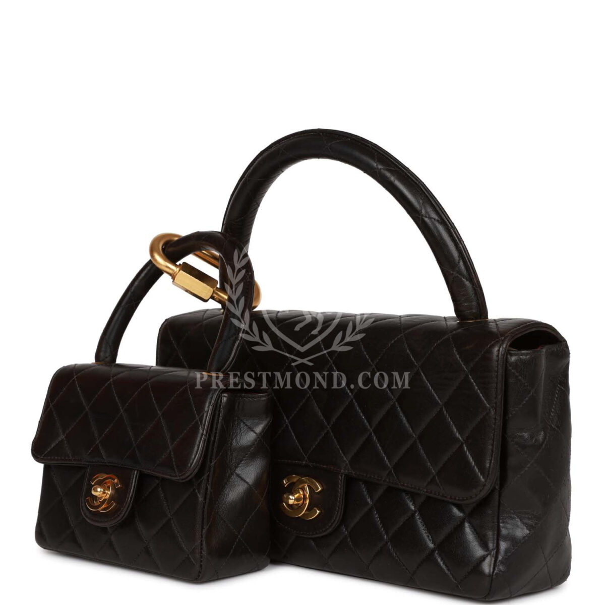 Vintage Chanel Kelly Parent and Child Flap Bag Set Black Lambskin Gold Hardware — изображение 5