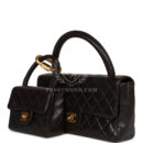Vintage Chanel Kelly Parent and Child Flap Bag Set Black Lambskin Gold Hardware