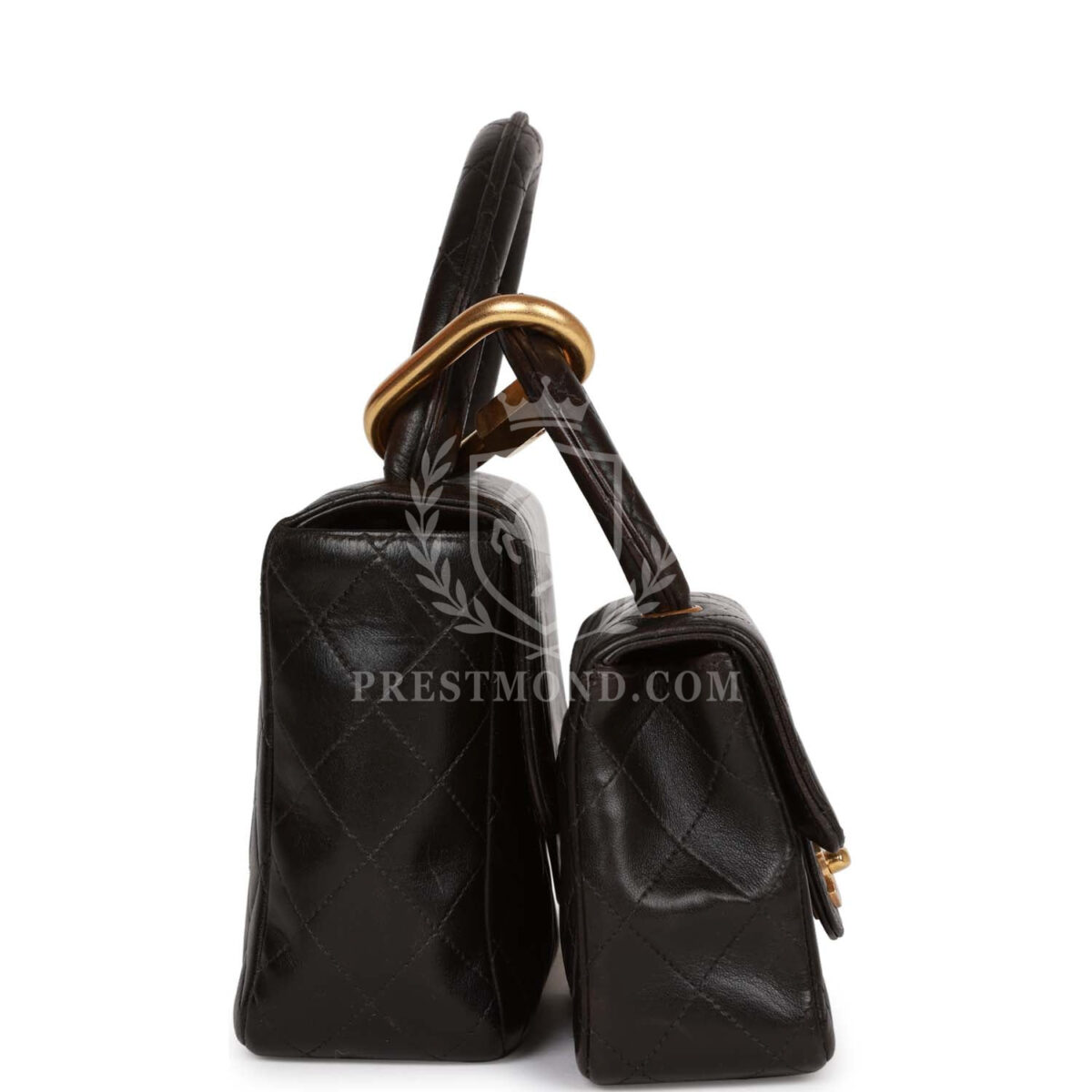 Vintage Chanel Kelly Parent and Child Flap Bag Set Black Lambskin Gold Hardware — изображение 3