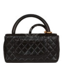 Vintage Chanel Kelly Parent and Child Flap Bag Set Black Lambskin Gold Hardware