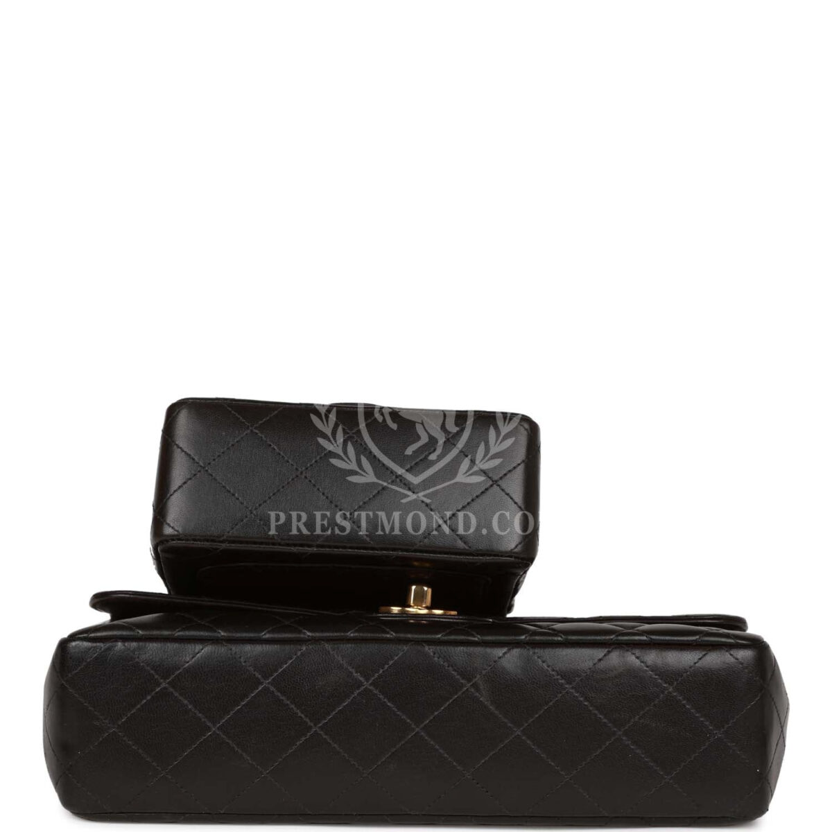 Vintage Chanel Kelly Parent and Child Flap Bag Set Black Lambskin Gold Hardware — изображение 7
