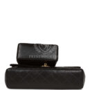 Vintage Chanel Kelly Parent and Child Flap Bag Set Black Lambskin Gold Hardware
