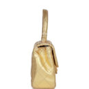 Vintage Chanel Mini Top Handle Kelly Child Flap Bag Gold Metallic Lambskin Gold Hardware