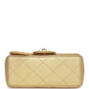 Vintage Chanel Mini Top Handle Kelly Child Flap Bag Gold Metallic Lambskin Gold Hardware
