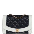 Vintage Chanel Small Diana Flap Bag White and Navy Lambskin Gold Hardware