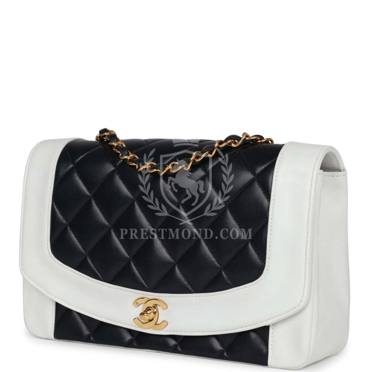 Vintage Chanel Small Diana Flap Bag White and Navy Lambskin Gold Hardware — изображение 5