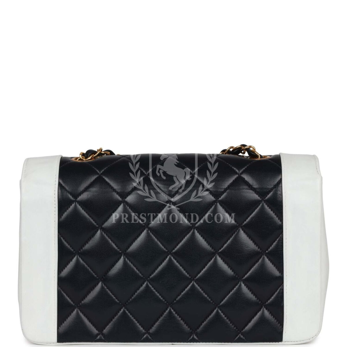 Vintage Chanel Small Diana Flap Bag White and Navy Lambskin Gold Hardware — изображение 4