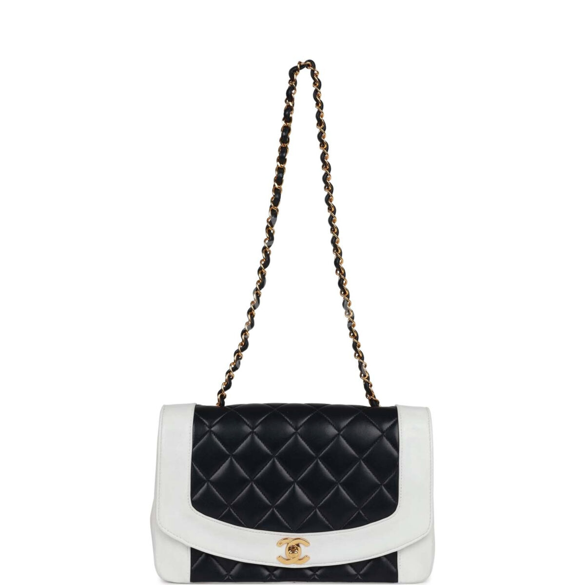 Vintage Chanel Small Diana Flap Bag White and Navy Lambskin Gold Hardware — изображение 7