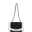 Vintage Chanel Small Diana Flap Bag White and Navy Lambskin Gold Hardware