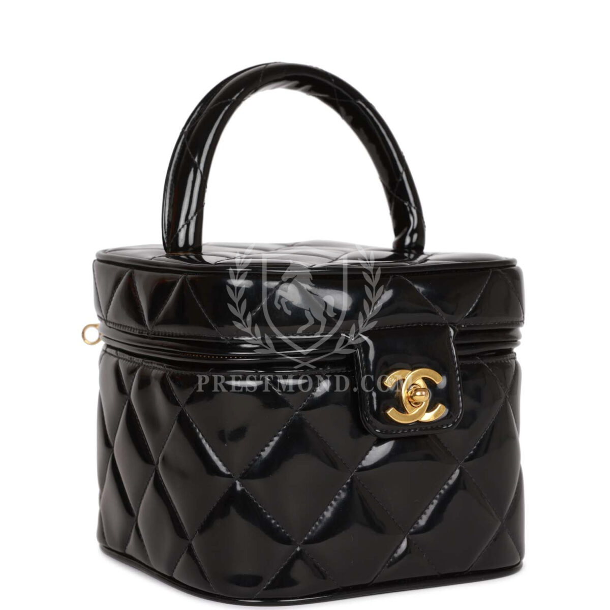 Vintage Chanel Vanity Heart Mirror Bag Black Patent Gold Hardware — изображение 2