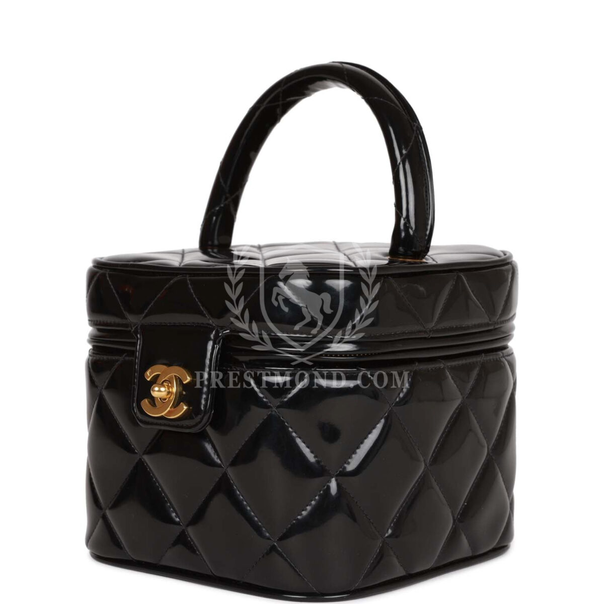 Vintage Chanel Vanity Heart Mirror Bag Black Patent Gold Hardware — изображение 4