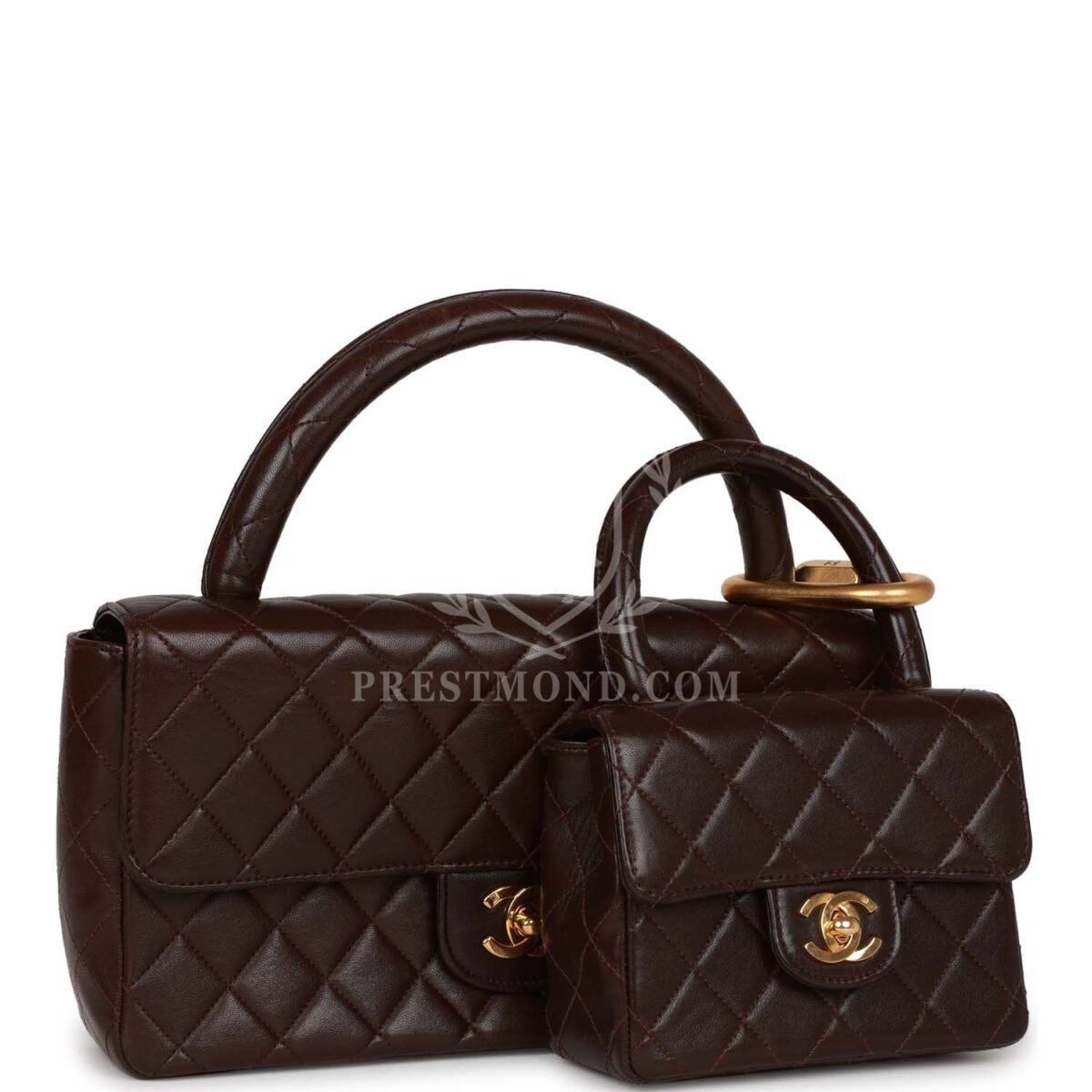 Vintage Chanel Kelly Parent and Child Flap Bag Set Brown Lambskin Gold Hardware — изображение 2
