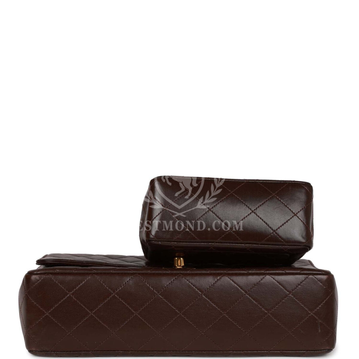 Vintage Chanel Kelly Parent and Child Flap Bag Set Brown Lambskin Gold Hardware — изображение 7