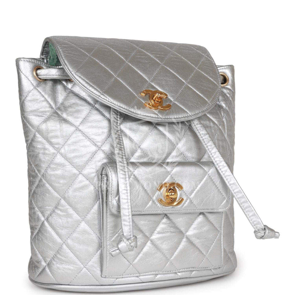 Vintage Chanel Duma Backpack Silver Metallic Lambskin Gold Hardware — изображение 2