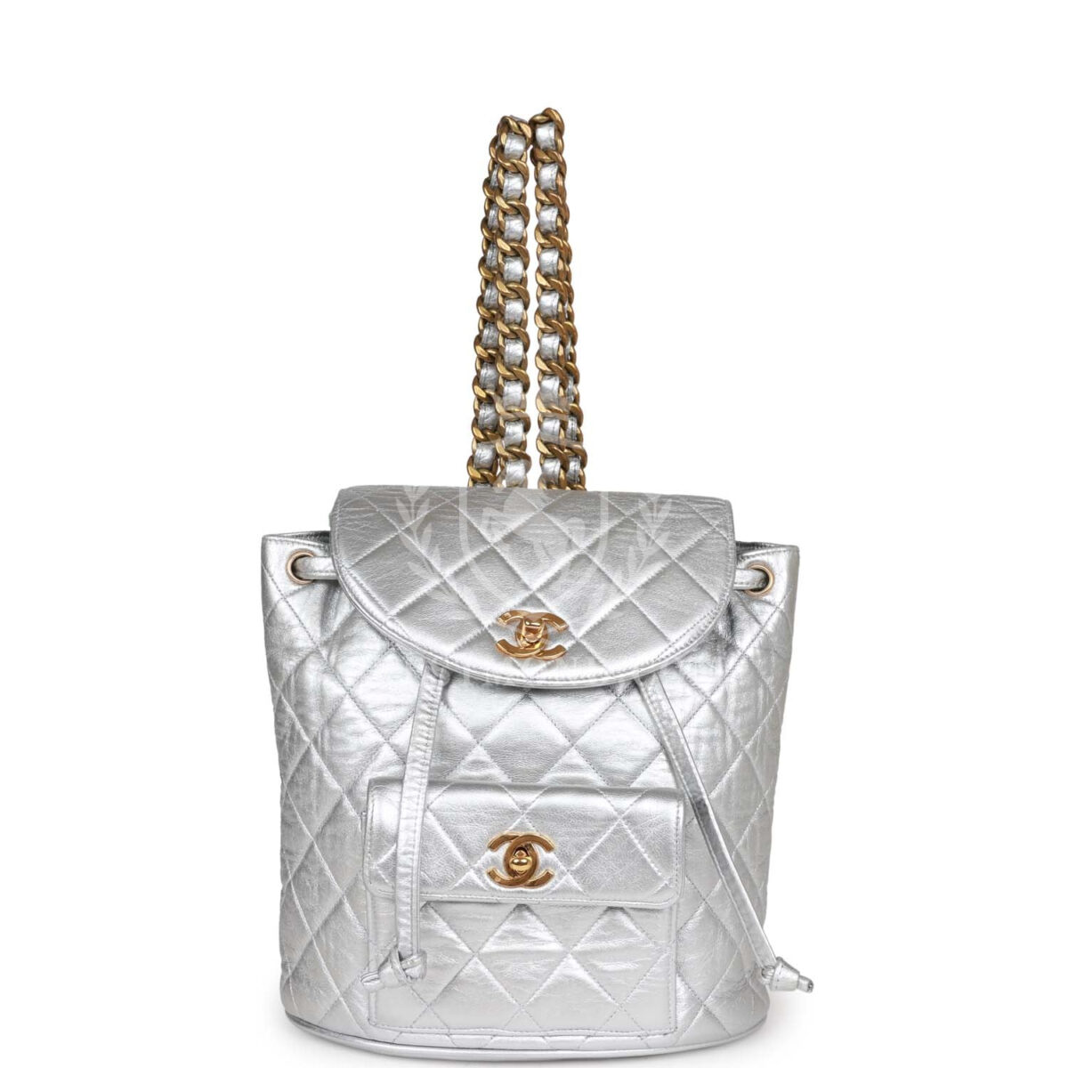 Vintage Chanel Duma Backpack Silver Metallic Lambskin Gold Hardware — изображение 7
