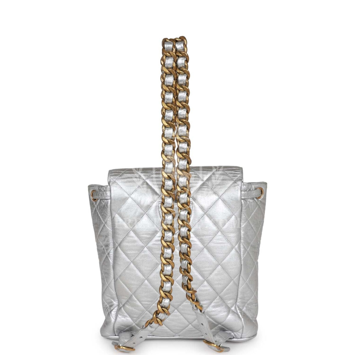 Vintage Chanel Duma Backpack Silver Metallic Lambskin Gold Hardware — изображение 9