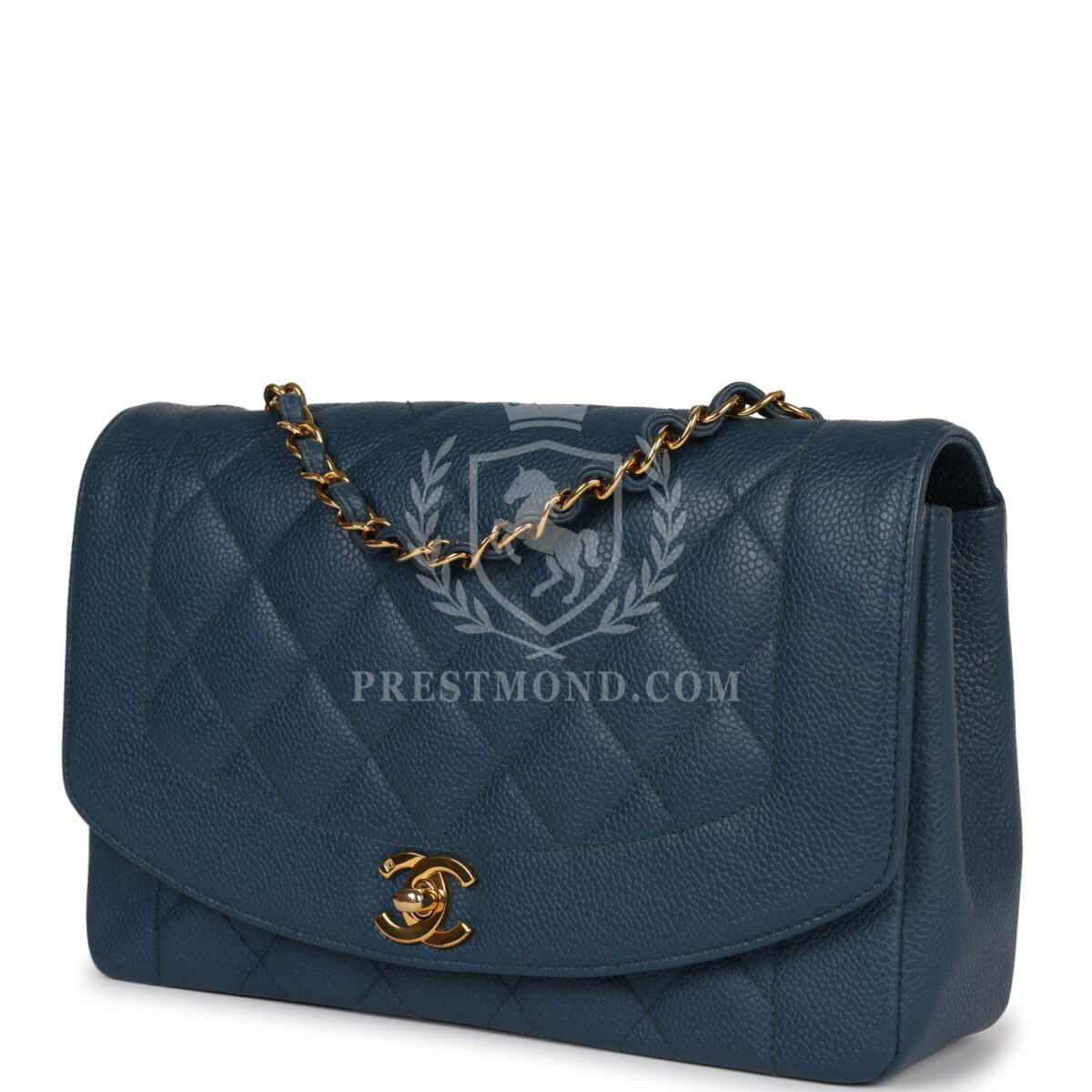 Vintage Chanel Medium Diana Flap Bag Blue Caviar Gold Hardware — изображение 5