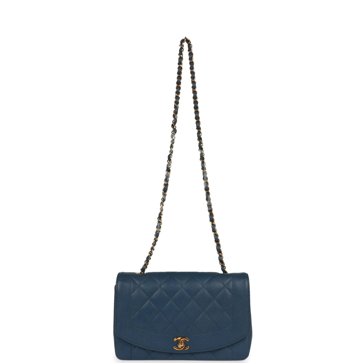 Vintage Chanel Medium Diana Flap Bag Blue Caviar Gold Hardware — изображение 7