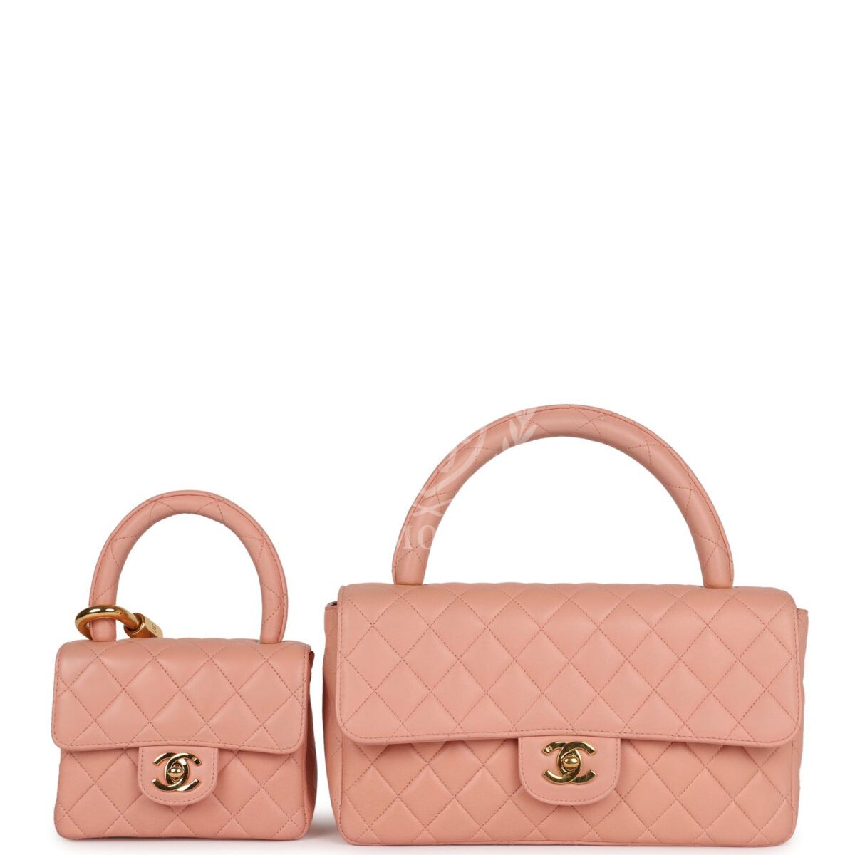 Vintage Chanel Kelly Parent and Child Flap Bag Set Pink Lambskin Gold Hardware — изображение 4