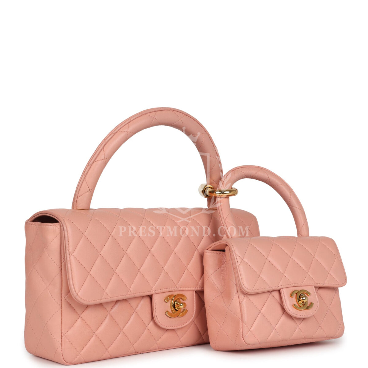 Vintage Chanel Kelly Parent and Child Flap Bag Set Pink Lambskin Gold Hardware — изображение 2