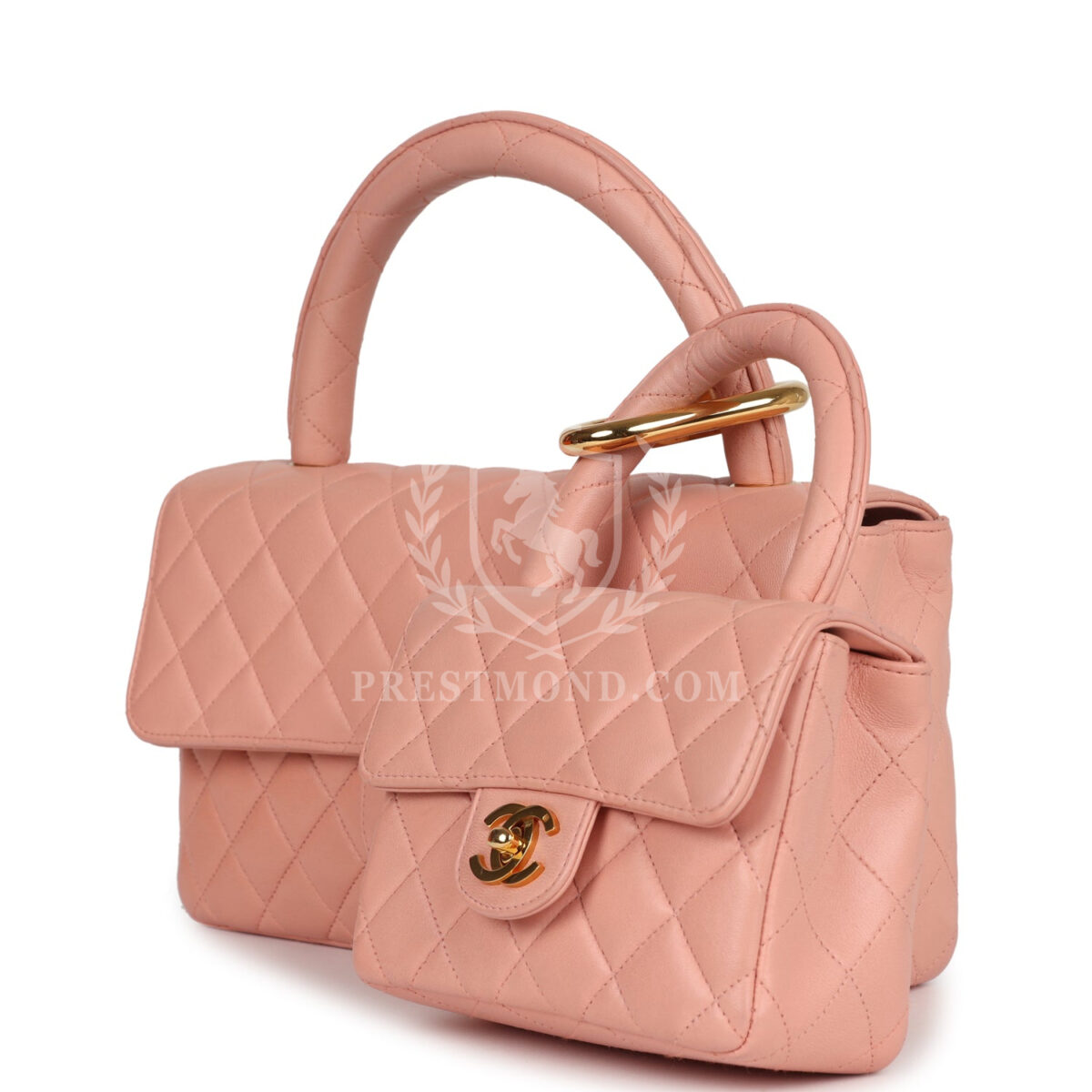 Vintage Chanel Kelly Parent and Child Flap Bag Set Pink Lambskin Gold Hardware — изображение 3