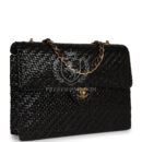 Vintage Chanel Flap Bag Black Wicker Gold Hardware